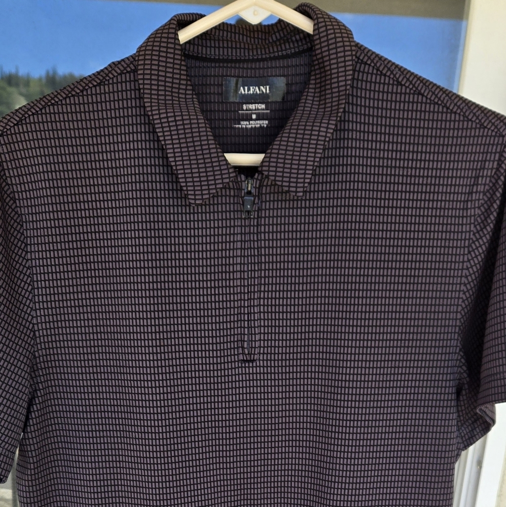 Alfani Mens 1/4 Zip Club Geometric Collard Shirt Sz Med